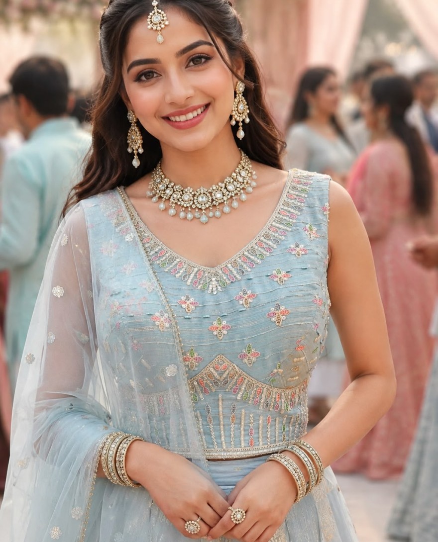 BLUE - Aqua Blue Viscose Readymade Lehenga Choli